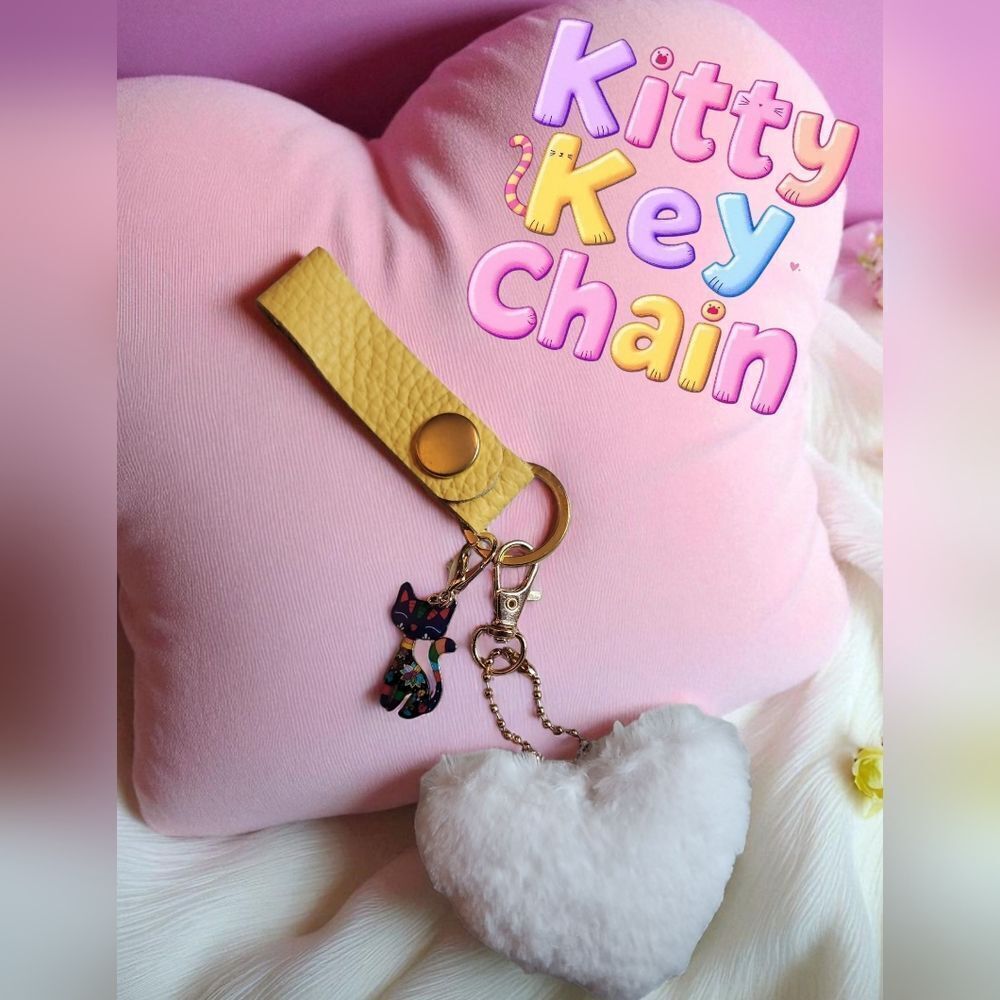 Yellow Leather Kitty Keychain